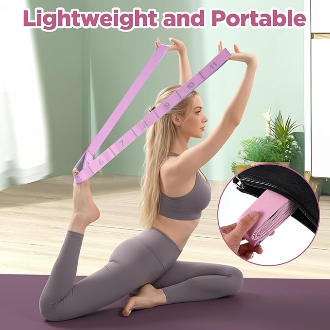 Stretching Strap with 11 Loops Yoga Stretch Strap for Physical Therapy Pilate Ballet Dance Non Slip Exercise Stretch Band for Hamstring Leg Stretching Flexibility (Pink) - Bloomnest