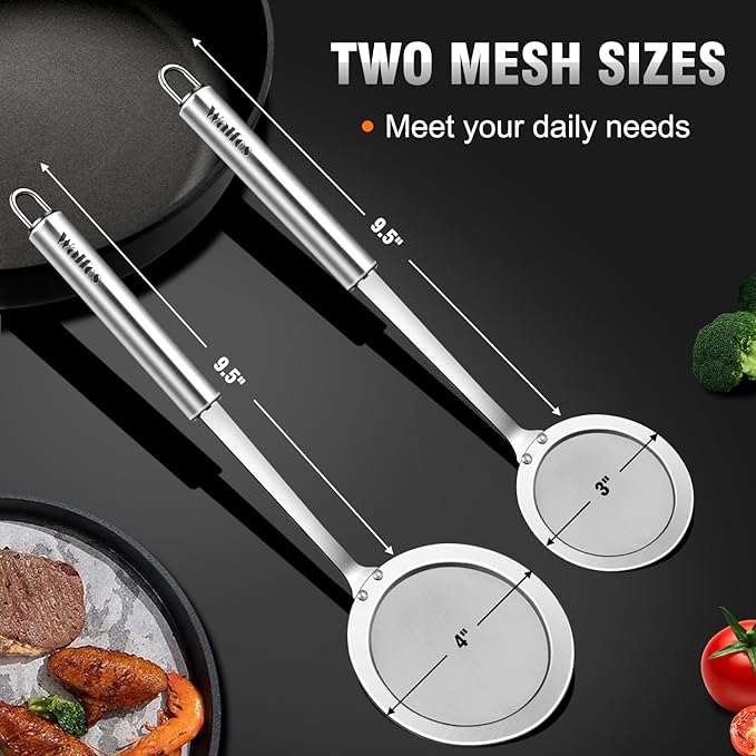 Walfos Fat Skimmer Spoon, 304 Stainless Steel Fat skimmer For Cooking, Fine Mesh Strainer, Food Strainer Fit For Separation Of The Floating Foam, Fat, Grease - Set of 2 Sise - Bloomnest