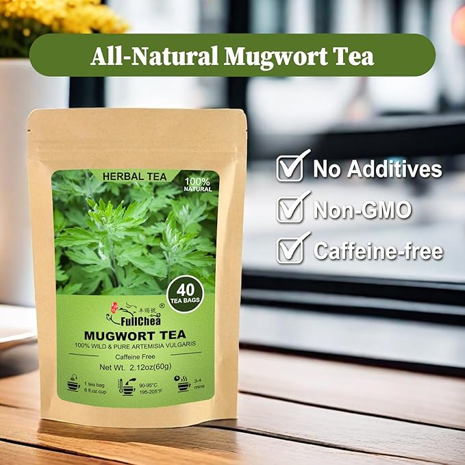FullChea - Mugwort Tea Bag 40 Teabags, 1.5g/bag - 100% Pure Mugwort leaves Herbal Tea - Rich In Antioxidants - Bloomnest