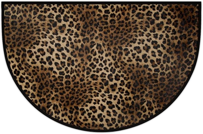 Half Round Door Mat, Leopard Print Non-Slip Half Circle Area Rug Animal Leopard Skin Doormat Washable Durable Home Decor Half Moon Rug for Floor Indoor Outdoor Living Room Bedroom Kitchen Patio - Bloomnest