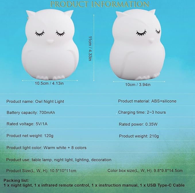 Night Lights for Kids, Cute Owl Lamp 9 Colors Changing LED Nightlight, Soft Light, Mood Light, Children's Room Decor for Girls Boys Student Elder Teen Gift Lamps for Bedroom - Medium - Bloomnest