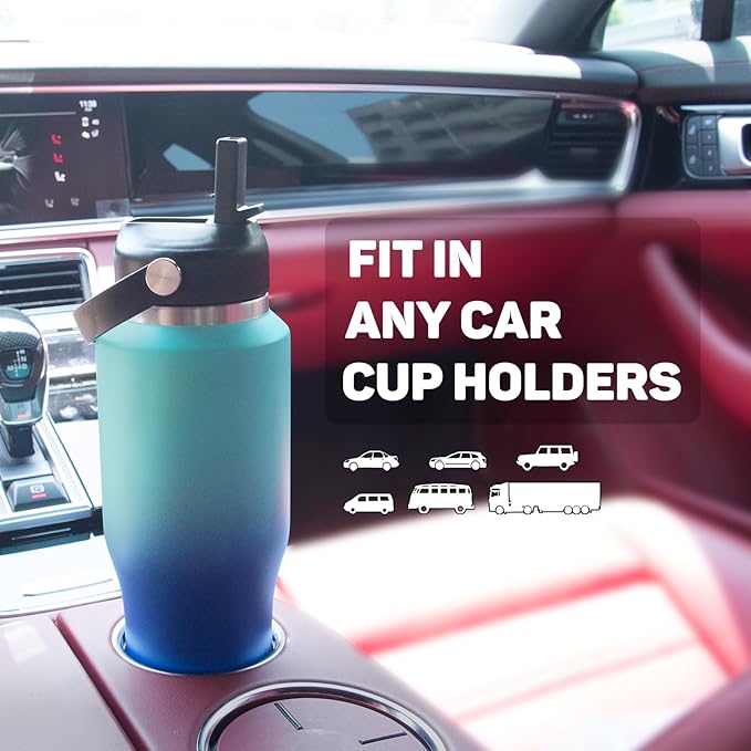 Insulated Water Bottle 32oz with Straw/Spout Lids, Stainless Steel Water Bottles Keep Cold 24h&Hot 12h, Metal Water Bottle with Straw that Fits in Cup Holder, Water Bottle Leak-proof,BPA Free - Bloomnest