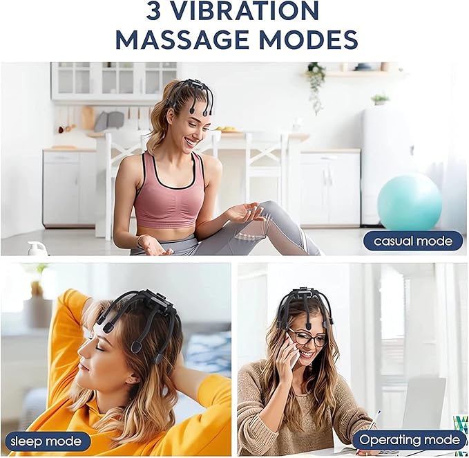 Scalp Massager, Head Massager Scalp Stress Relax, Electric Scalp Massager with 3 Modes & 8 Vibrating Contacts, Portable Cordless 360 Degree Vibrating Massager (White) Bloomnest