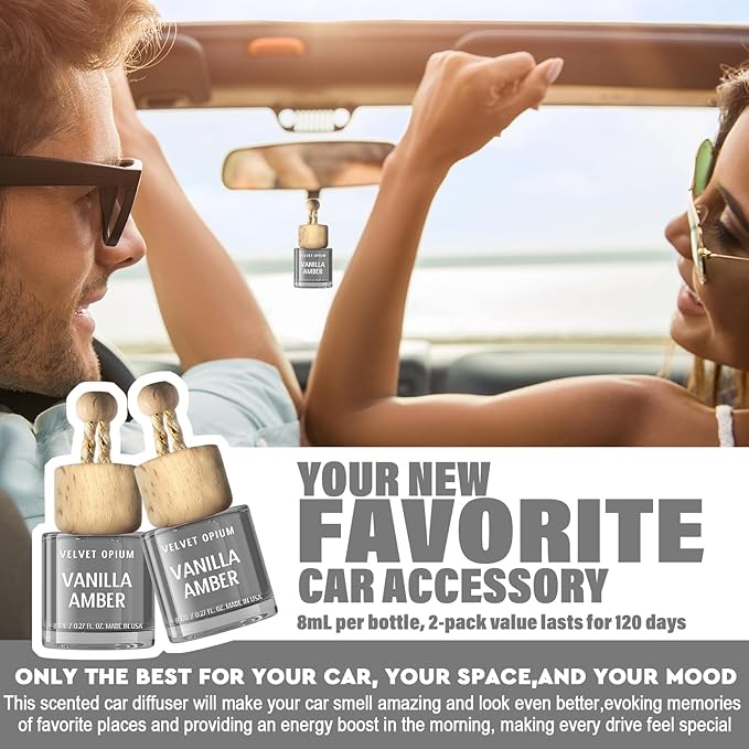 C Classy Car Air Freshener Hanging 2 Pack, Vanilla Amber Essential Oil Diffuser for Cars, Cute Car Accessories, Long-Lasting Fragrance, C ar Air Fresheners for Women & Men Gift, Made in USA - Bloomnest