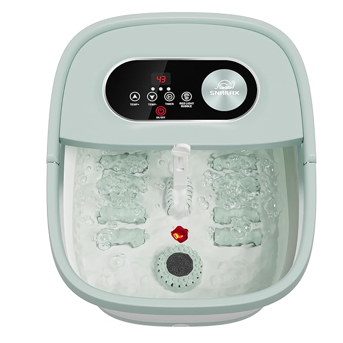 Snailax Collapsible Foot Spa with Heat, Foot Bath Massager with 8 Massage Rollers, Temperature Control, Bubbles, Pumice Stone, Foot Soaking Tub, Pedicure Foot Spa (Green) - Bloomnest