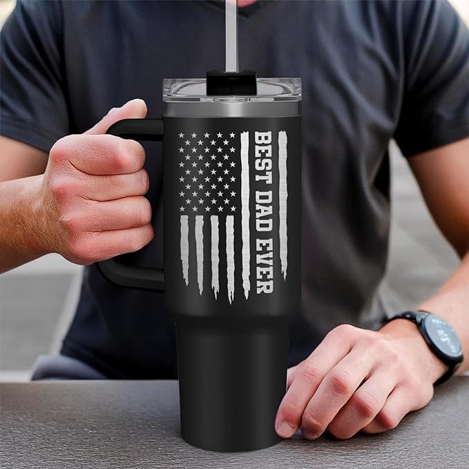 SANDJEST Best Dad Ever Tumbler 40oz Stainless Steel Insulated with Lid & Straw, Dads Gifts for Christmas Birthday Valentine Fathers Day, Father Coffee Cup Gift for Dad Daddy Father from Daughter Son - Bloomnest