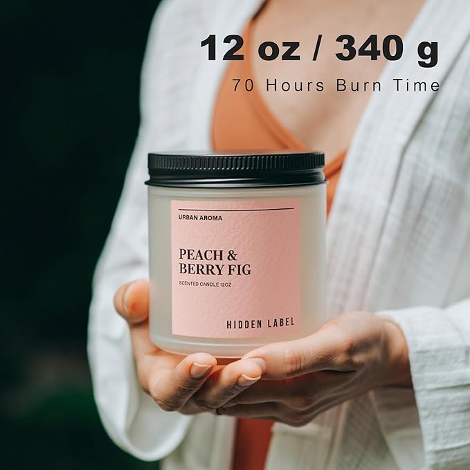Hidden Label Peach & Berry Fig Soy Wax Candle, 12oz 2 Wick Natural Soy Non Toxic Candles, Clean Burning Long Lasting Aromatherapy for Home | Gifts,Premium Scents for Relaxation & Stress Relief,Gifts - Bloomnest