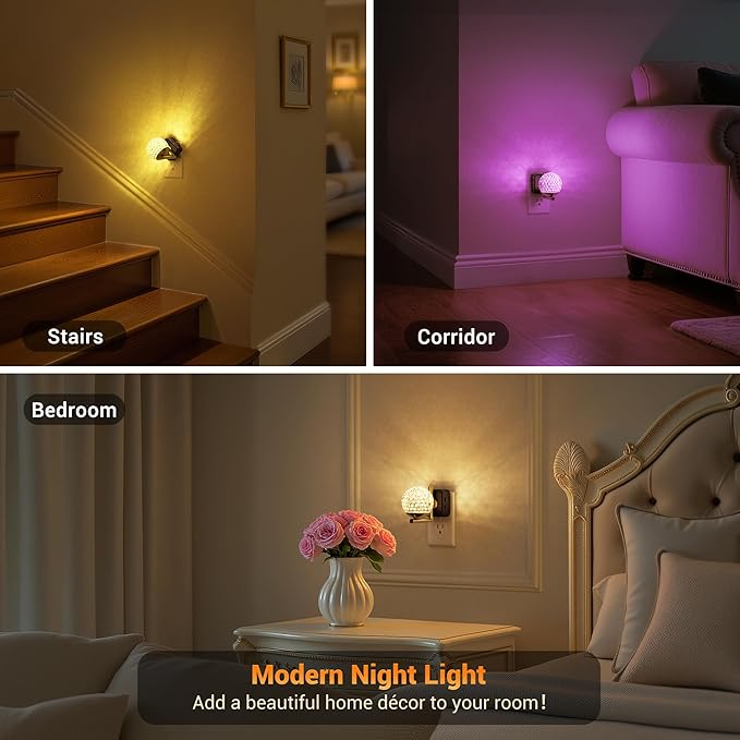 JandCase LED Night Light, 3000K Warm White & RGB Color Changing Night Lights Plug into Wall, Dusk to Dawn Light Sensor, 180° Rotatable Plug in Nightlights for Bathroom, Bedroom, Hallway 2 Pack - Bloomnest