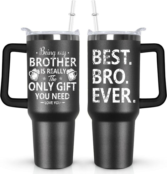 Ceovfoi 40 oz Black Brother Stainless Steel Cups Mug Water Bottle Tumbler with Handle,Brother Gifts from Sister