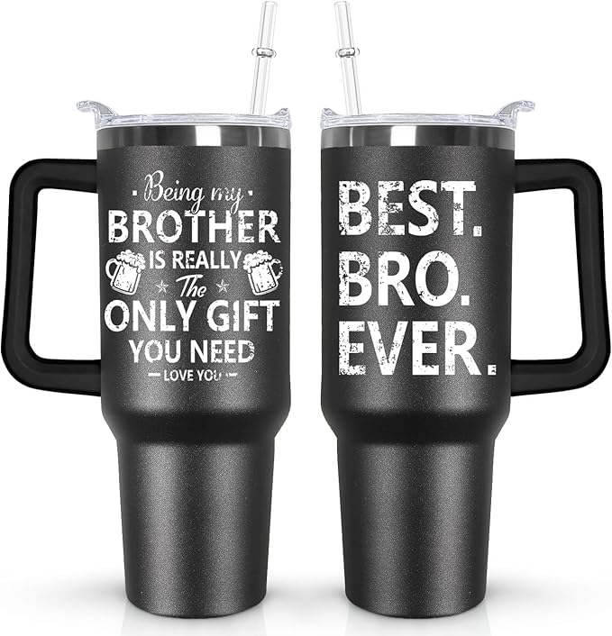 Ceovfoi 40 oz Black Brother Stainless Steel Cups Mug Water Bottle Tumbler with Handle,Brother Gifts from Sister - Bloomnest