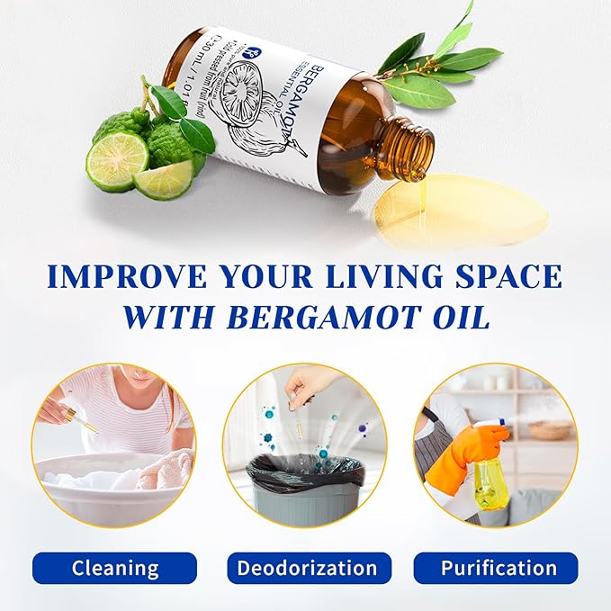 HIQILI Bergamot Essential Oil for Diffuser, Skin, Hair, DIY, 100% Pure & Natural - 1.01 Fl Oz (30 mL) - Bloomnest