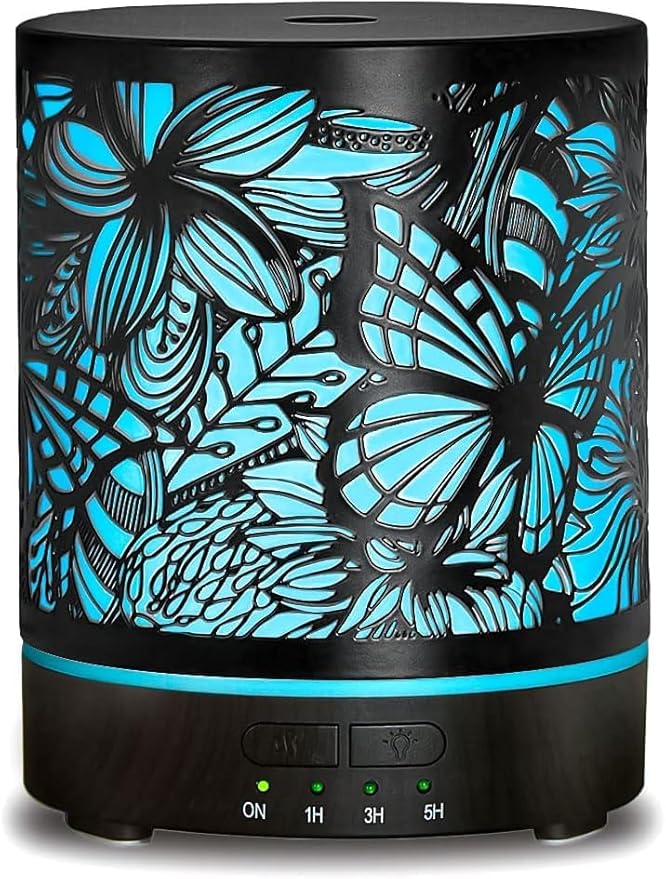 Essential Oil Diffusers 300ML Metal Aromatherapy Oil Diffusers for Large Room,Butterflies & Flower Ultrasonic Cool Mist Diffuser with Waterless Auto Shut-Off Protection, for Home Office SPA Yoga - Bloomnest