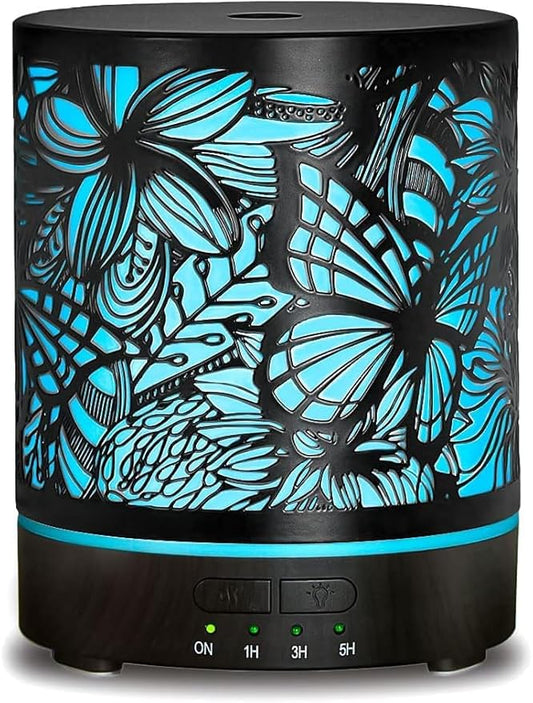 Essential Oil Diffusers 300ML Metal Aromatherapy Oil Diffusers for Large Room,Butterflies & Flower Ultrasonic Cool Mist Diffuser with Waterless Auto Shut-Off Protection, for Home Office SPA Yoga - Bloomnest