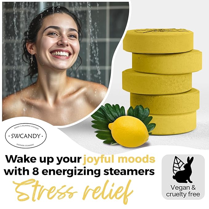 Shower Steamers Aromatherapy Birthday Gifts for Women Travel Essentials, 8 Pcs Lemon, Bath Bombs Shower Bombs with Natural Essential Oils, Relaxation Home SPA - Bloomnest