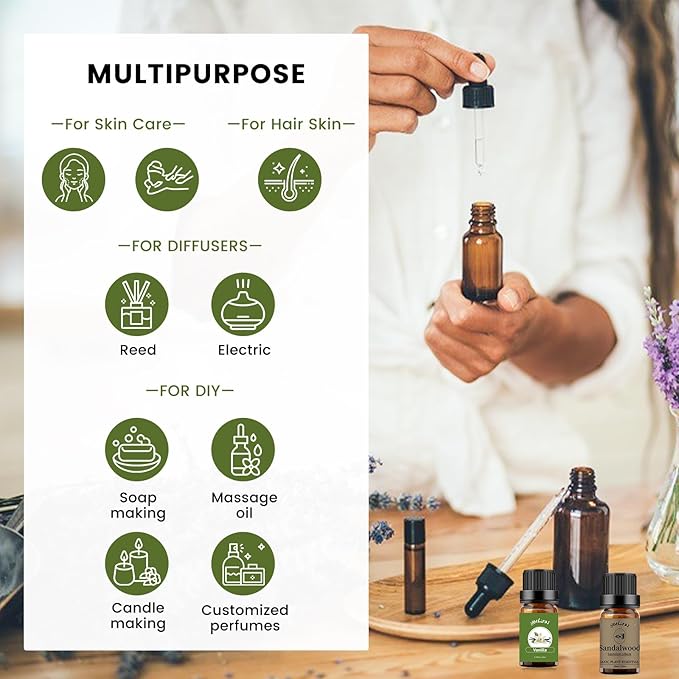 yethious Vanilla Sandalwood Essential Oils for Diffuser & Aromatherapy Pure Natural Organic Vanilla Oils Set - 2PCS 10ML - Bloomnest
