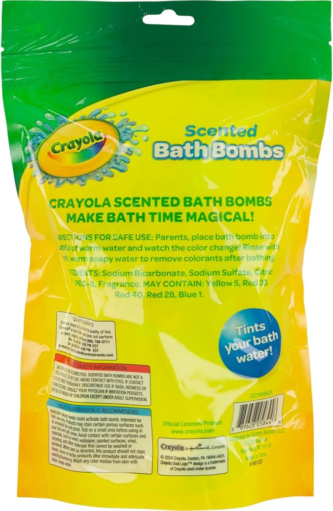 Crayola Colorful Scented Bath Bombs for Kids, Color You Bath Non-Toxic Bathbomb Fizzies for Boys Girls Holiday Stocking Stuffer, Grape Jam, Laser Lemon, Cotton Candy, & Bubble Gum Scents (Pack of 2) - Bloomnest