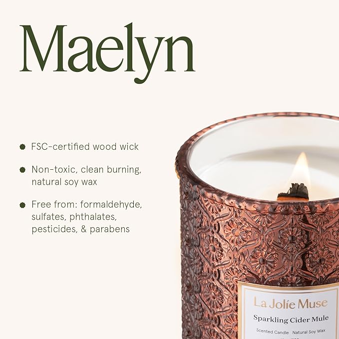 LA JOLIE MUSE Fall Candle | Sparkling Cider Mule Candle – Apple Cider, Orange & Amber | 19 oz Wooden Wick | Clean Burn & Vibrant Scent | Fun Gift for Hosts & Fall Tablescapes - Bloomnest