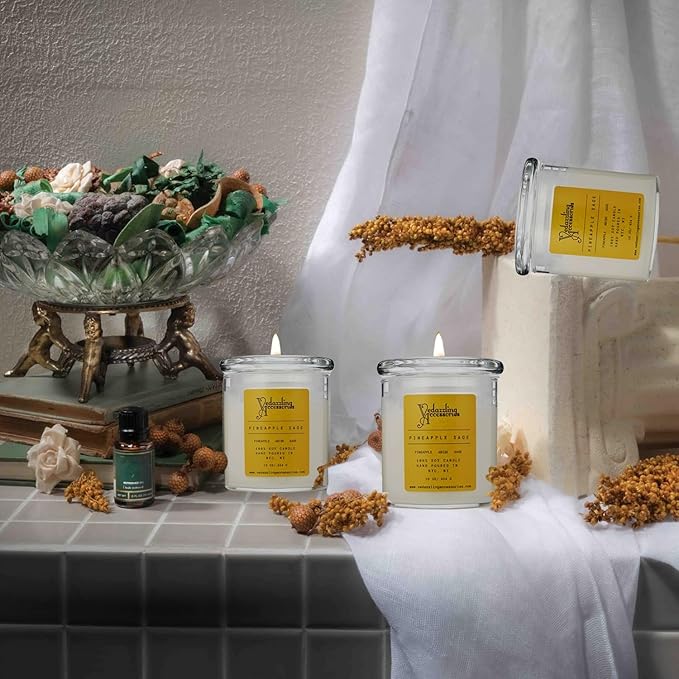 Premium Pineapple Sage Soy Wax Candle - 17 oz Handpoured, Dual Wick, 50 Hour Burn Time, Aromatic Eco-Friendly Candle - Bloomnest