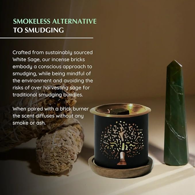 White Sage Incense Brick Gift Set by Aromafume | 12 Bricks & Tree of Life Exotic Burner | White Sage with Rose, Lavender, Palo Santo, Sandalwood, Frankincense | Sage for Cleansing, Smokeless Smudging Aromafume