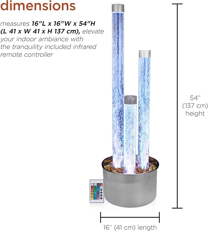 Alpine Corporation MLT166SL 3 Tier Indoor and Outdoor Water Acrylic Bubble Fountain for Home, Office, and Patio Decor, with Remote and 16 Color LED Lights, 54", Silver Base - Bloomnest