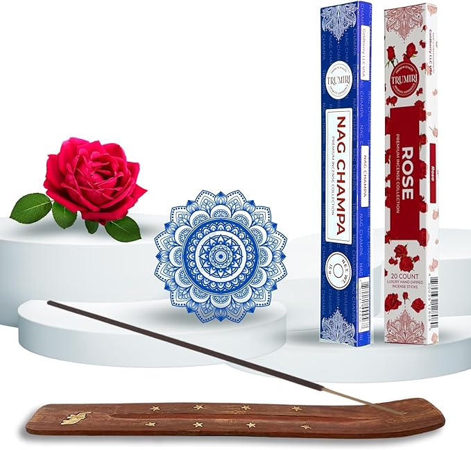 Trumiri Incense Sticks - Combo Pack of 35 Insence-Sticks - 15 Nag Champa + 20 Rose - Insenses - Insents - Incents - Inscense - Incence - Incienso - All Natural Incense Sticks TRUMIRI