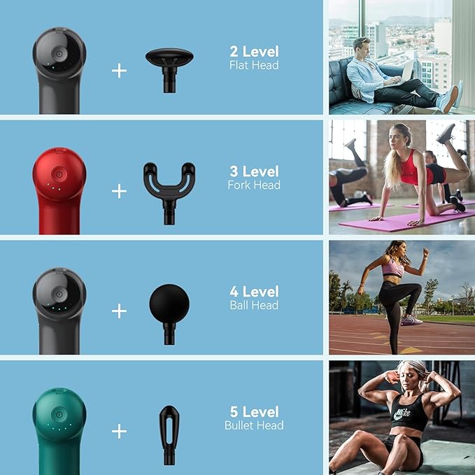 Mini Massage Gun with Heat, Deep Tissue Massage Gun, Portable Percussion Muscle Massager with 4 Massage Heads for Athletes - Bloomnest