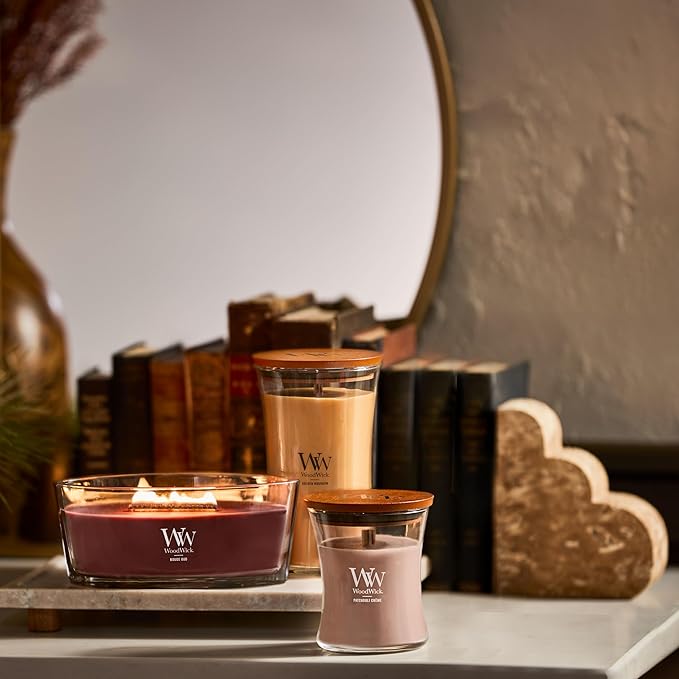 WoodWick Patchouli Crème Gifts for Women and Men, 9.7 oz Medium Hourglass Candle with Crackling Wick - Bloomnest