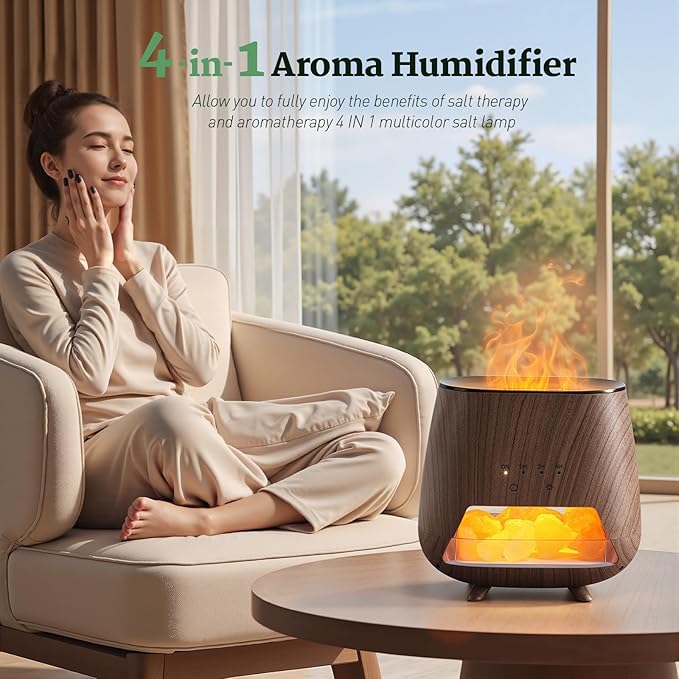 Essential Oil Diffuser for Home: 200ml Aromatherapy Diffuser with Himalayan Pink Salt Rock, Cool Mist Humidifier with Auto Off Function and 9 Colors LED Night Light for Bedroom, Black - Bloomnest