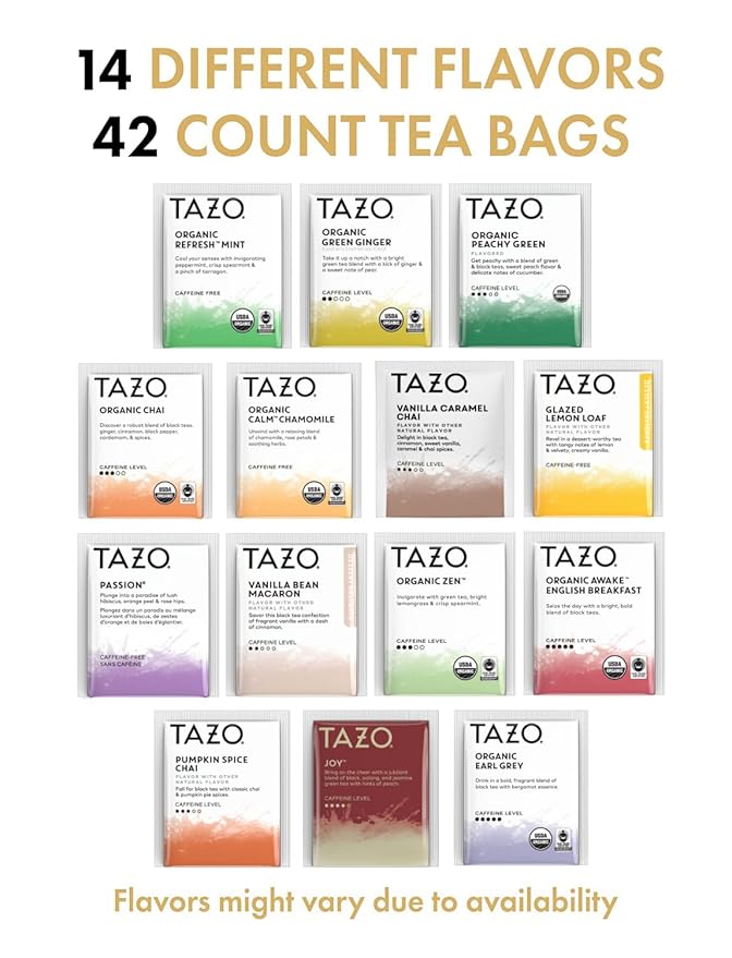 TAZO Tea Bags Sampler Assortment Variety Pack Gift Box (42 Count) 14 Different Flavors Gifts for Her Him Women Men Tea Lovers Couples Family Friends Coworker - Bloomnest