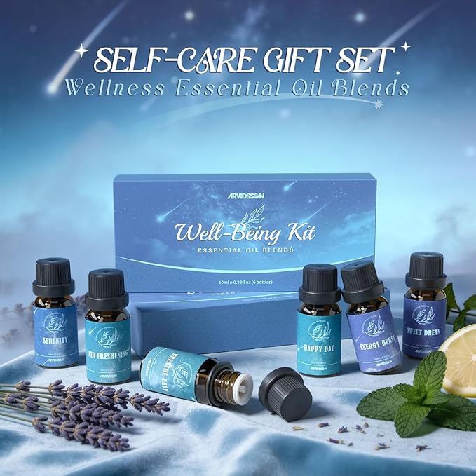 ARVIDSSON Essential Oil Blends Set, Well-Being Blend Gift Set - Sweet Dreams, Happy, Serenity, Breathe, Energy, Air Freshening, Natural Essential Oils for Diffusers, Candle Making ARVIDSSON