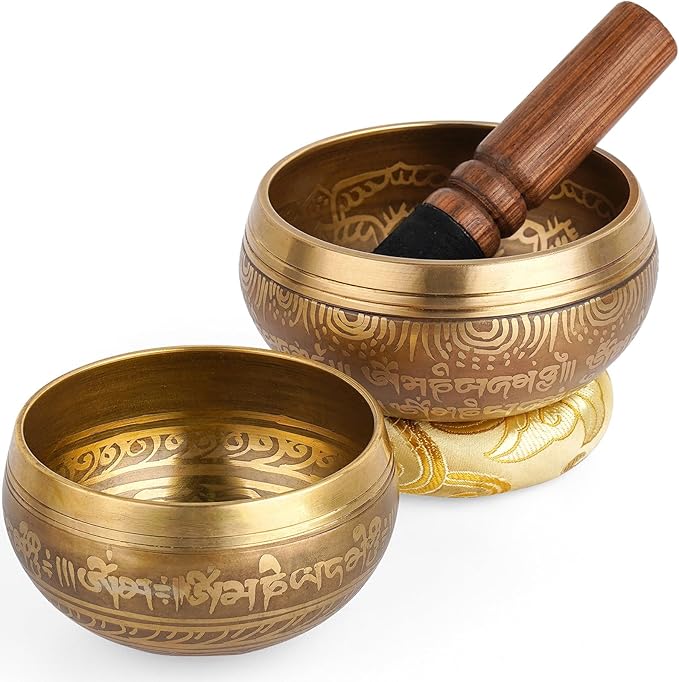 Tibetan Singing Bowl Set Authentic – 2-Pack Handmade in Nepal Sound & Meditation Bowl – Spiritual Decor for Yoga, Chakra Healing, Meditation Gifts, Unique Gifts for Women