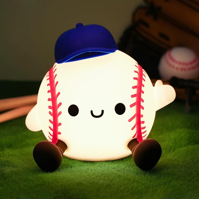 Attivilife Baseball Night Light, Baseball Gifts for Boys, Soft Silicone Nursery Bedroom Bedside Decor Dimmable Rechargeable LED Touch Lamp, Baby Kid Teen Sport Lover Athlete Birthday Christmas Gifts - Bloomnest