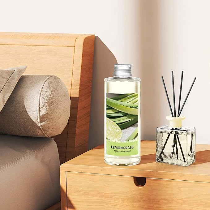 STRN Reed Diffuser Essential Oil Refill, Lemongrass Scent 200ml with Sticks, Long-Lasting Aromatherapy, Natural Fragrance Liquid with Eco-Friendly Bottle for Home, Bedroom, Spa - Bloomnest