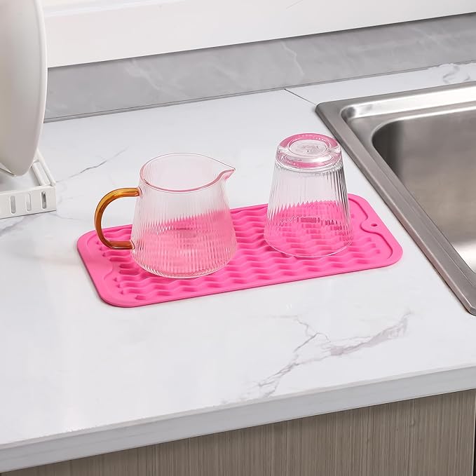 Silicone Dish Drying Mat for Multiple Usage,Easy clean,Eco-friendly,Heat-resistant Silicone Mat for Kitchen Counter or Sink,Refrigerator or Drawer Liner Rose S 12 inches x 6 inches - Bloomnest