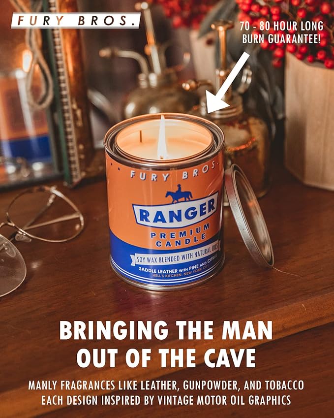 Long-Burning, One-Pint Premium Candles for Men | Vintage Inspired Oil Can Design | Arrowhead - Smoked Tonka & Pipe Tobacco | Soy Wax, Vegan Friendly, Made in The USA | Fury Bros. | Classically Cool - Bloomnest