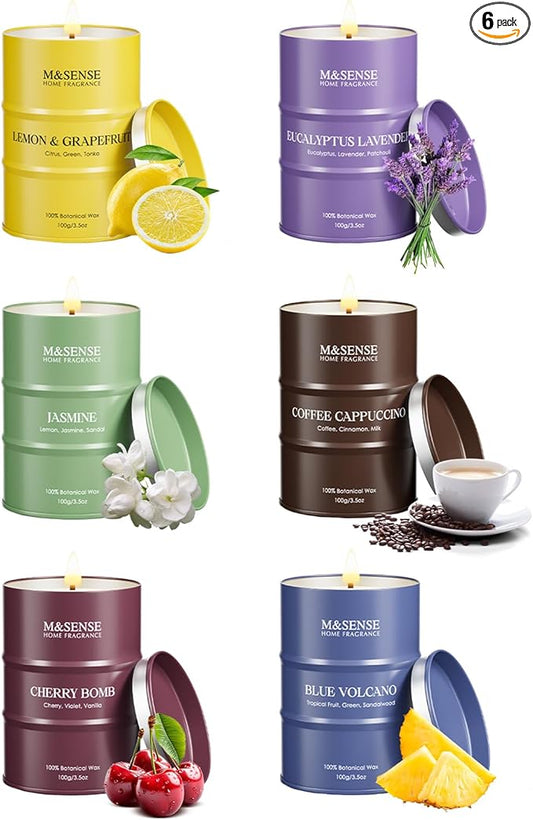 Fall Candle Gift Set | Mini Scented Candles Set|6 Pack Candles for Home Scented,Lemon Grapefruit Eucalyptus Lavender Jasmine Coffee Cherry Candle,Gift Set for Women and Men,Soy Wax 21 oz 105 Hour - Bloomnest