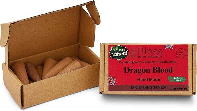 Bless-International Dragon Blood 100%-Natural-Incense-Cones Handmade-Hand-Dipped Organic-Chemicals-Free for-Purification-Relaxation-Positivity-Yoga-Meditation The-Best-scents (10 Count) BlessInternational