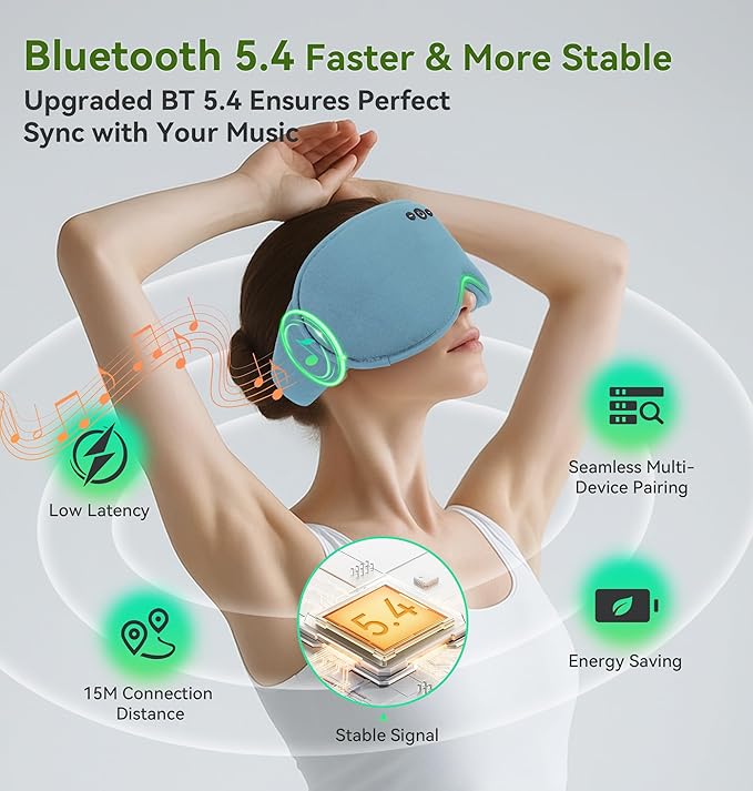 LC-dolida Bamboo Cotton Weighted Bluetooth Sleep Masks, 3D Weighted Sleep Masks with Bluetooth 5.4 Headphones, Total Blackout Bluetooth Sleep Mask for Women Men, Weight Eye Mask for Sleeping, Ash Blue - Bloomnest