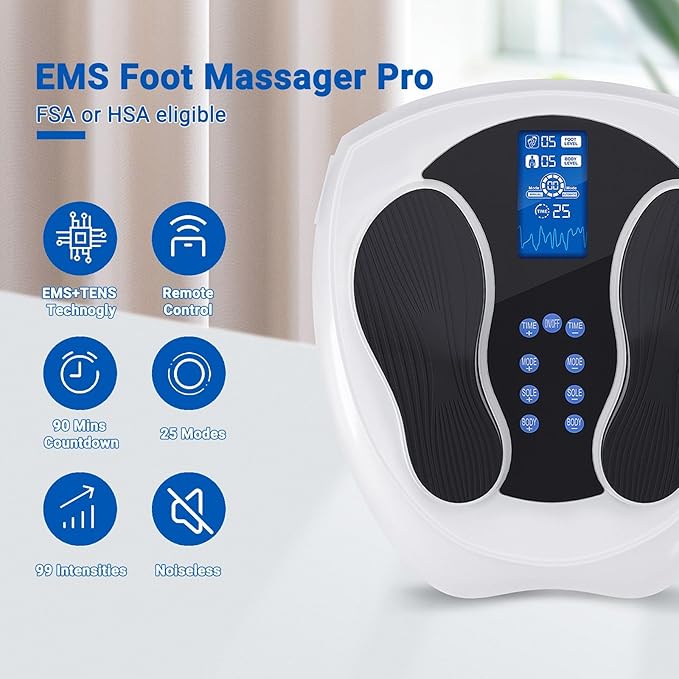Foot Stimulator for Neuropathy Pro, EMS Foot Massager for Neuropathy with 8 TENS Pad, Feet Nerve Muscle Massager for Pain Relief, Blood Circulation, Plantar Fasciitis, 99 Intensities - Bloomnest