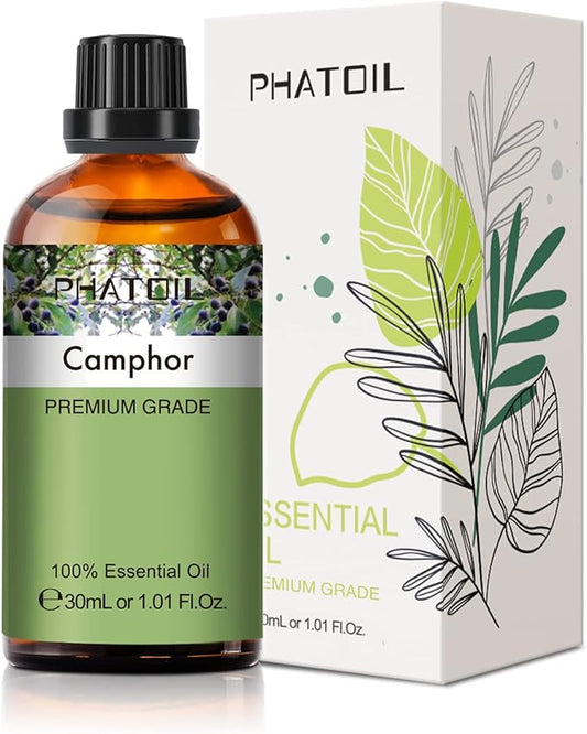 Camphor Essential Oil, 1.01Fl.Oz (30ML) PHATOIL Pure Essential Oil Singles for Aromatherapy Diffusers, Humidifiers, Great for DIY Candle and Soap Making, Gift for Friend PHATOIL