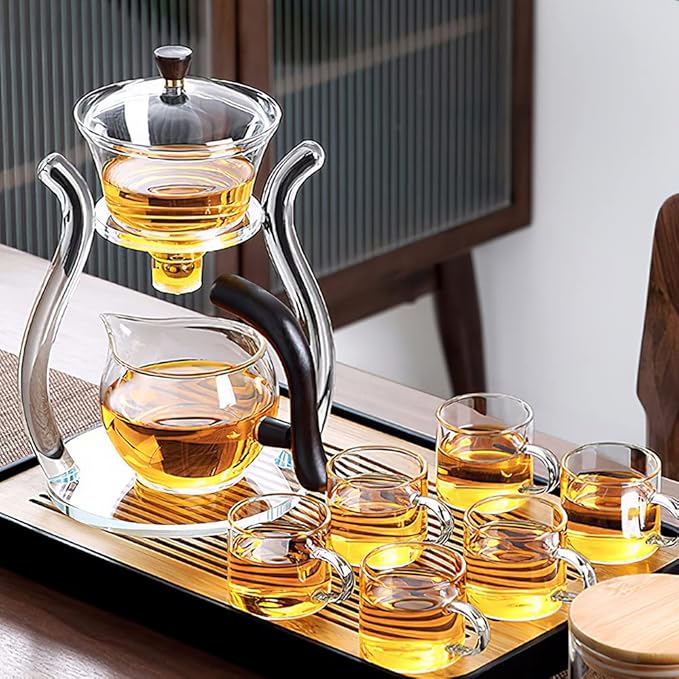 Lazy Kungfu Drip TeaPot, Heat Resistant Tea Set, Semi-Automatic Glass Teapot Suit for Magnetic Water Flow Wooden Glass Teapot Set - Bloomnest