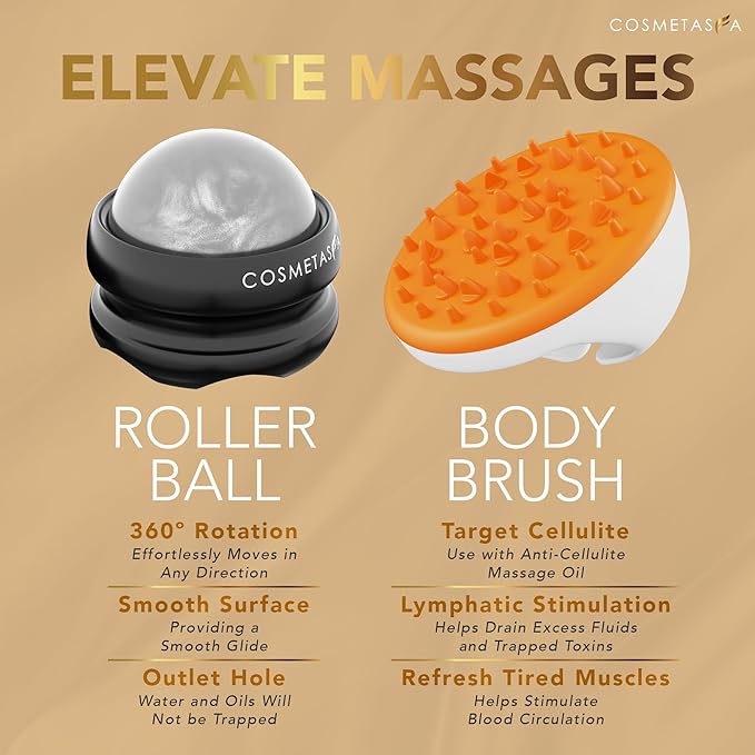 Cosmetasa Body Massage Oil Therapy Kit – Arnica & Lavender Oil for Relaxation and Sore Muscles – Includes Anti-Cellulite Oil, Roller Ball & Mitt for Firming Skin – Spa Gift Set for Women & Men - Bloomnest