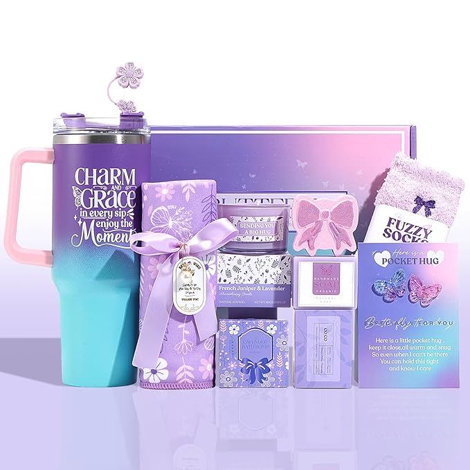 Birthday Gifts for Women Self Care Gifts Get Well Soon Gifts, Valentine's Day Gift Lavender Relaxing Spa Gift Basket Care Package, Gifts Box Thank You Gift for Mom Wife Girlfriend Friends Sisters - Bloomnest