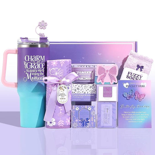 Birthday Gifts for Women Self Care Gifts Get Well Soon Gifts, Valentine's Day Gift Lavender Relaxing Spa Gift Basket Care Package, Gifts Box Thank You Gift for Mom Wife Girlfriend Friends Sisters - Bloomnest