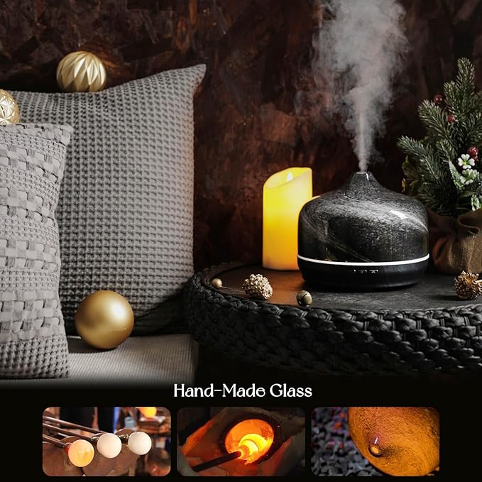 Porseme 500ml Glass Essential Oil Diffuser Aromatherapy Ultrasonic Cool Mist Humidifier 15-21 Running Hours Waterless Auto-Off Air Diffusers for Sleeping Yoga Office Working Spa and Rest (Obsidian) - Bloomnest