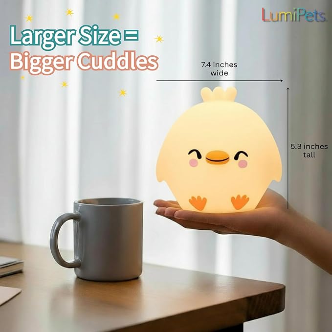 Lumipets Clara The Chick Squishy Silicone Night Light for Kids | Cute Night Light with Remote & Touch Control for Baby & Toddler Bedrooms | Color Changing Portable Animal Nightlight | Soft Mood Lamp - Bloomnest