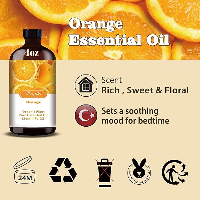 Orange Essential Oil,Roll-on Orange Oil Set (4 Fl Oz x1 + 0.33 Fl Oz x1) - 100% Natural, Diffuser, Massage, Yoga, DIY Soap and Candle Making, Fragrance Oils, Spa Care - Bloomnest
