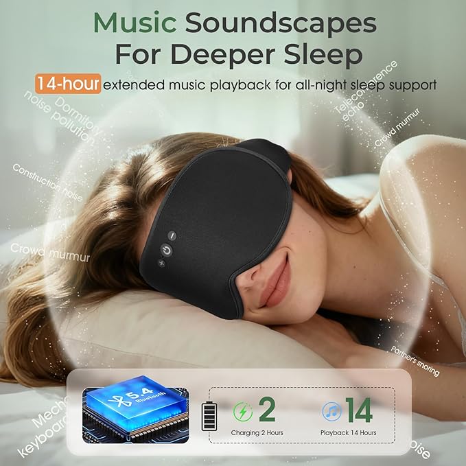 Smart Bluetooth Bamboo Cotton Sleep Mask Headphones, 3D Weighted Compress Cooling Gel Eye Mask 100% Blackout Sleep Mask Zero Eye Pressure|Warm&Cooling mask Hot Cold Therapy Sleep Headphones - Bloomnest