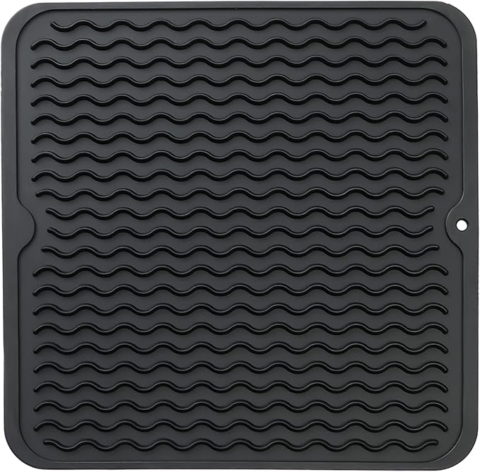 Silicone Dish Drying Mat for Multiple Usage,Easy clean,Eco-friendly,Heat-resistant Silicone Mat for Kitchen Counter or Sink,Refrigerator or Drawer liner Black M 12 inches x 12 inches - Bloomnest
