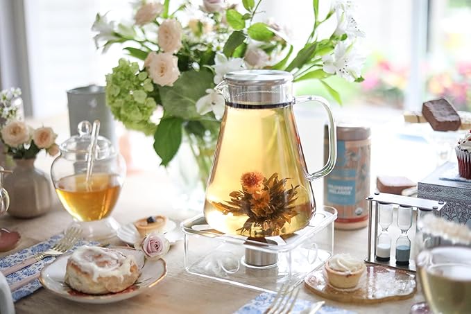 Teabloom One-Touch Tea Maker, 2-in-1 Teapot and Kettle with Stainless Steel Filter Lid for Loose Tea – Stain-free Borosilicate Glass Teapot (40 Oz) – Tea Connoisseur's Choice - Bloomnest